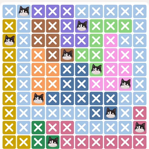 Meowdoku Level 985 solved board with every cat placed