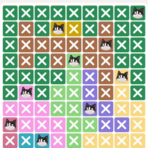 Meowdoku Level 987 solved board with every cat placed