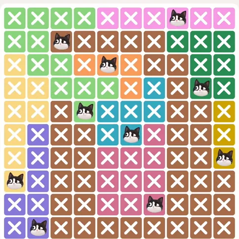 Meowdoku Level 995 solved board with every cat placed