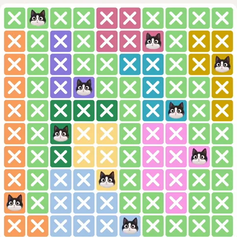 Meowdoku Level 996 solved board with every cat placed