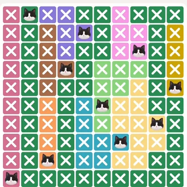 Meowdoku Level 998 solved board with every cat placed