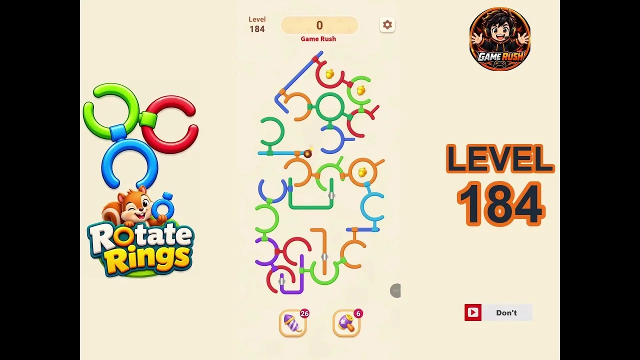 Rotate Rings Level 184 board layout