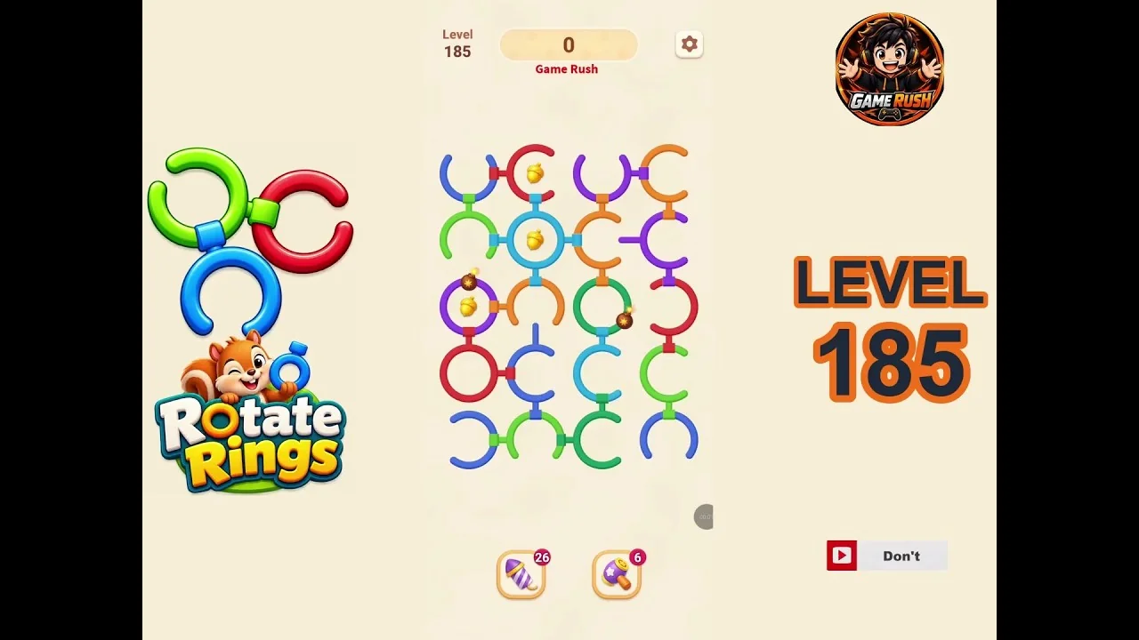 Rotate Rings Level 185 board layout