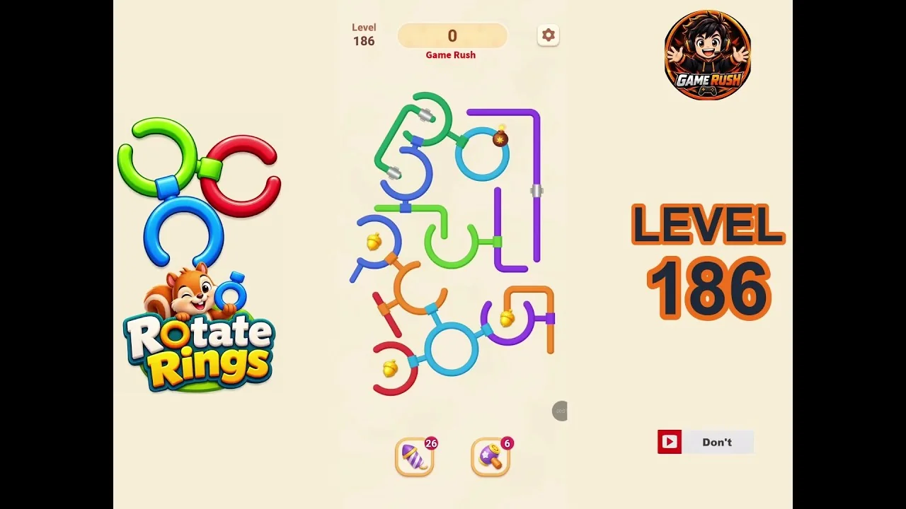 Rotate Rings Level 186 board layout