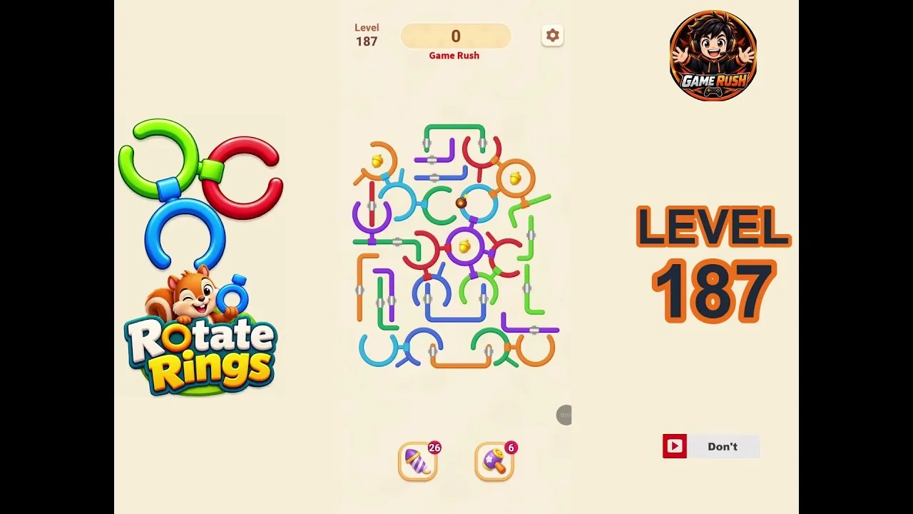 Rotate Rings Level 187 board layout