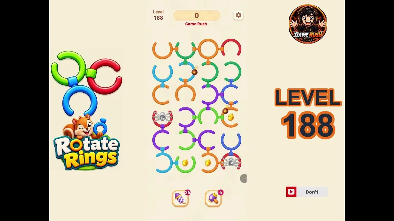 Rotate Rings Level 188 board layout