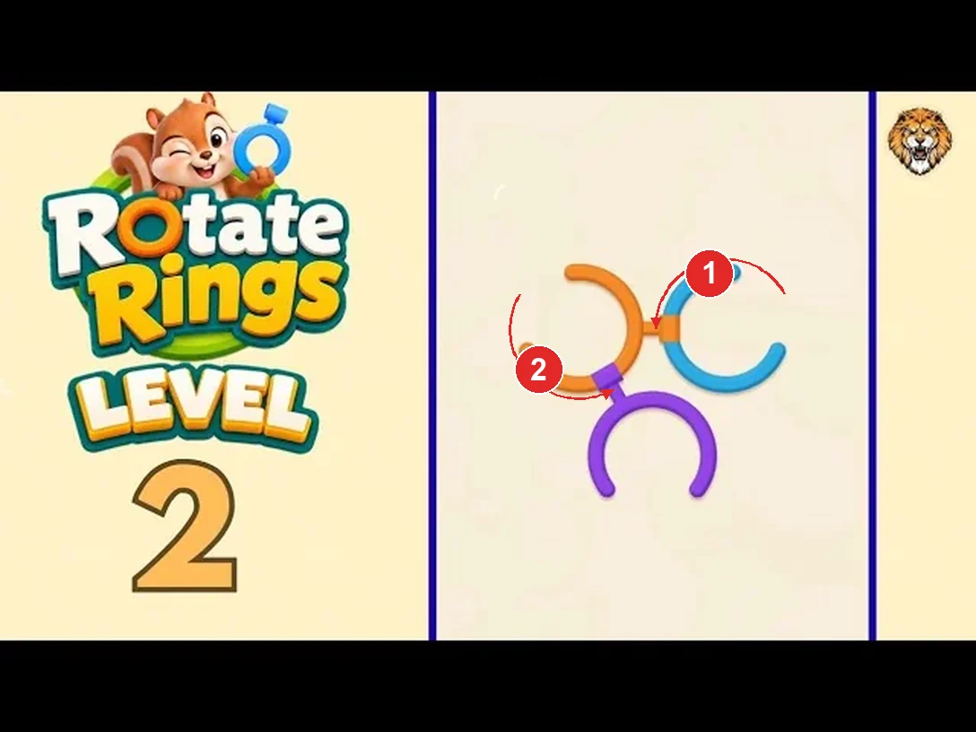 Rotate Rings Level 2 solution with each turn numbered in solve order
