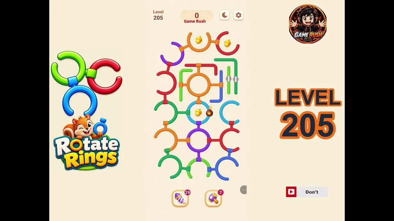 Rotate Rings Level 205 board layout