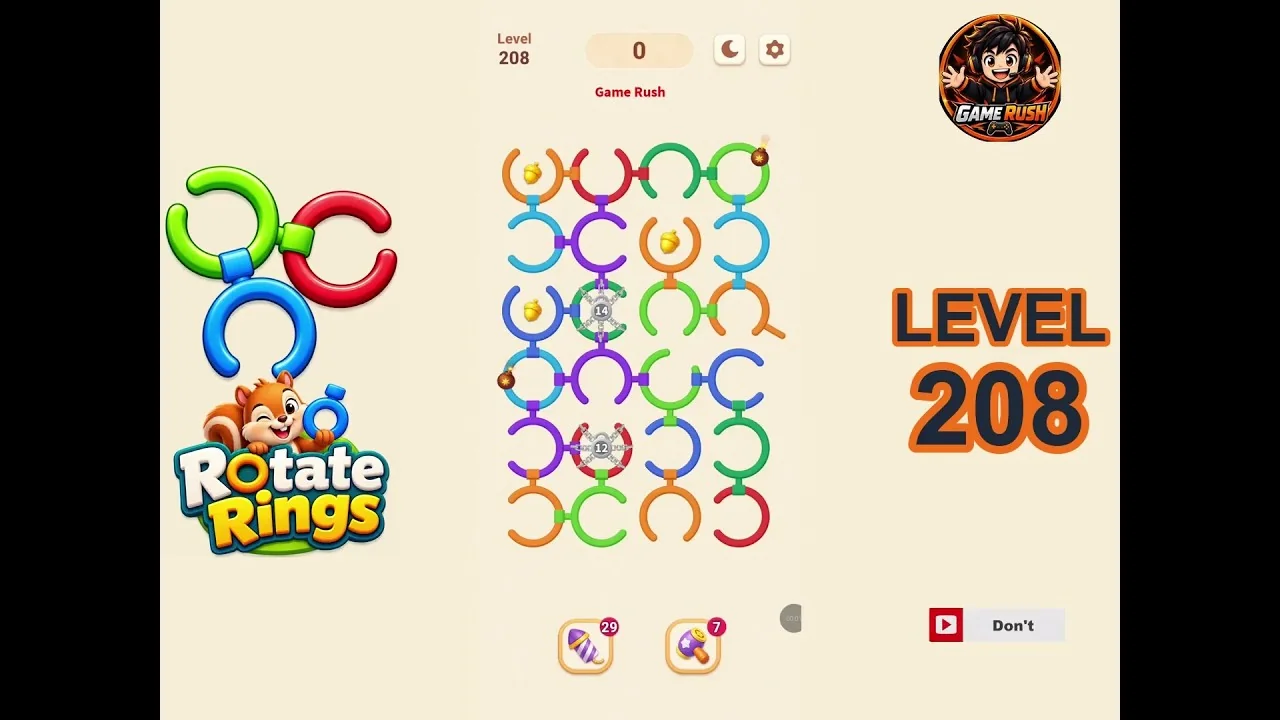 Rotate Rings Level 208 board layout