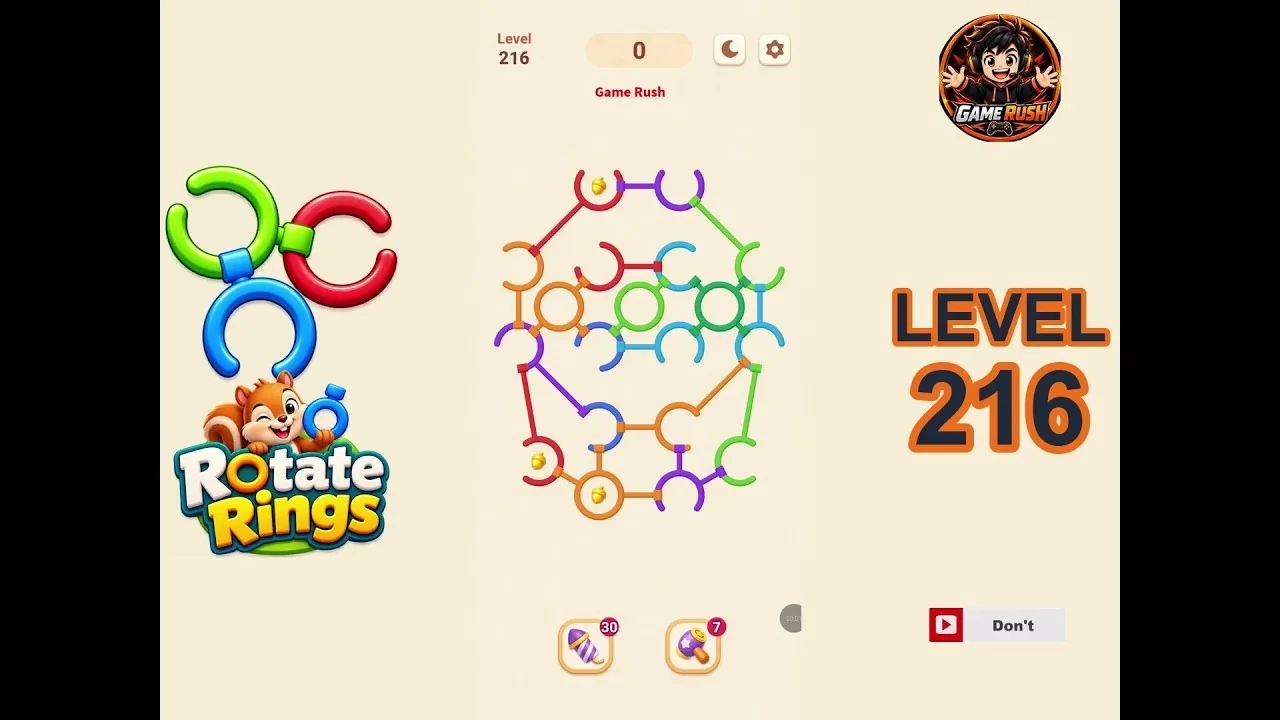 Rotate Rings Level 216 board layout