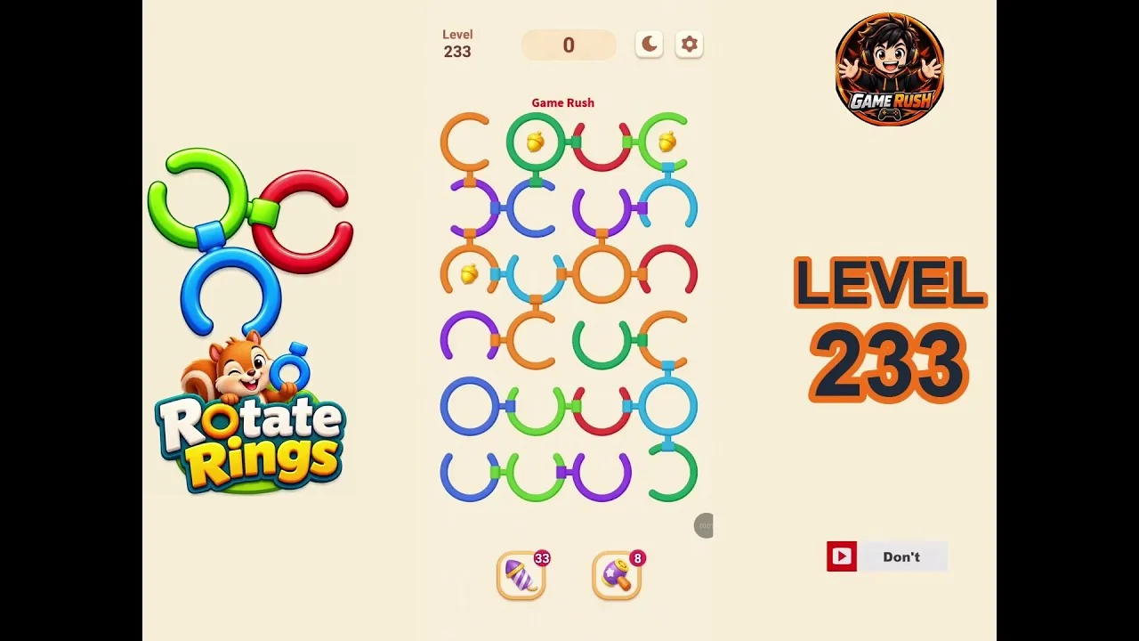 Rotate Rings Level 233 board layout