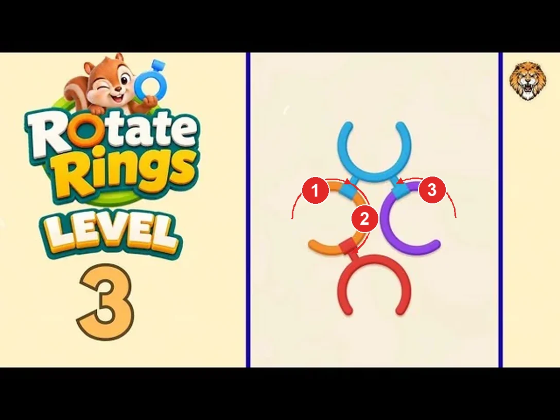 Rotate Rings Level 3 solution with each turn numbered in solve order
