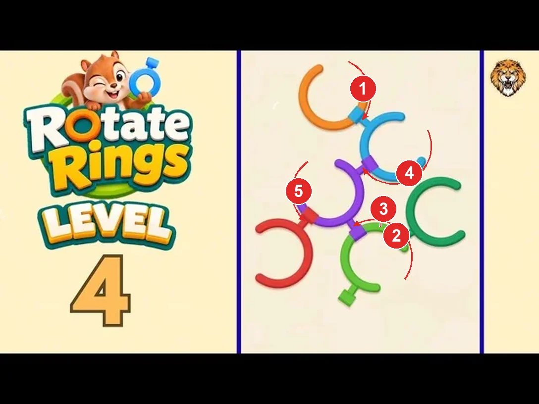 Rotate Rings Level 4 solution with each turn numbered in solve order
