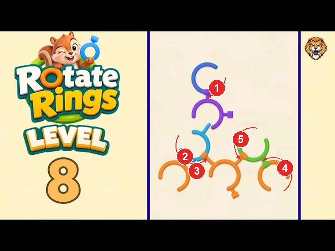 Rotate Rings Level 8 solution with each turn numbered in solve order